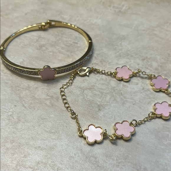 Gold and Pink Flower Bracelet Set - Picture 3 of 9